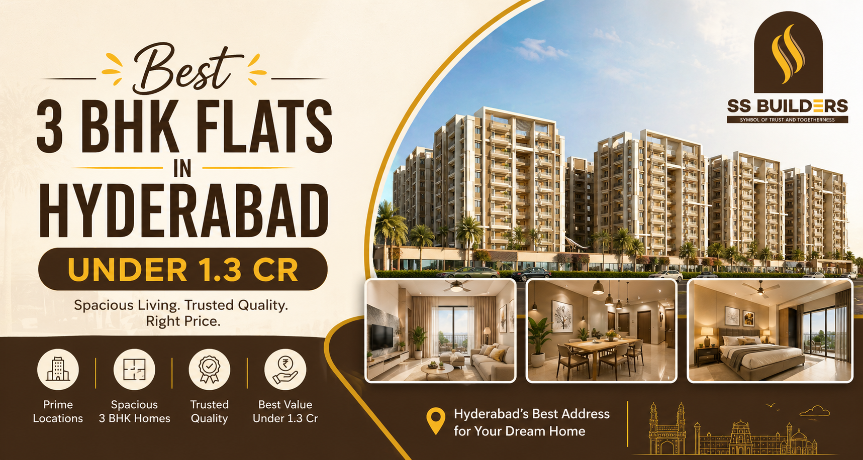Best 3 BHK Flats in Hyderabad Under 1.3 Cr | SS Builders