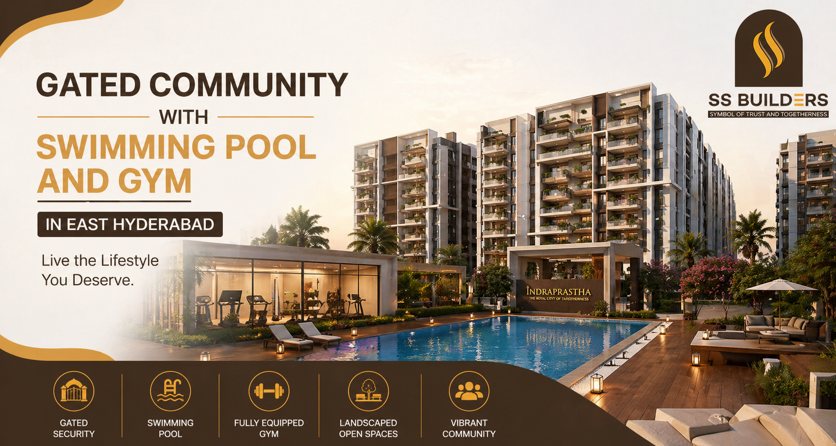 Gated community with swimming pool and gym in East Hyderabad
